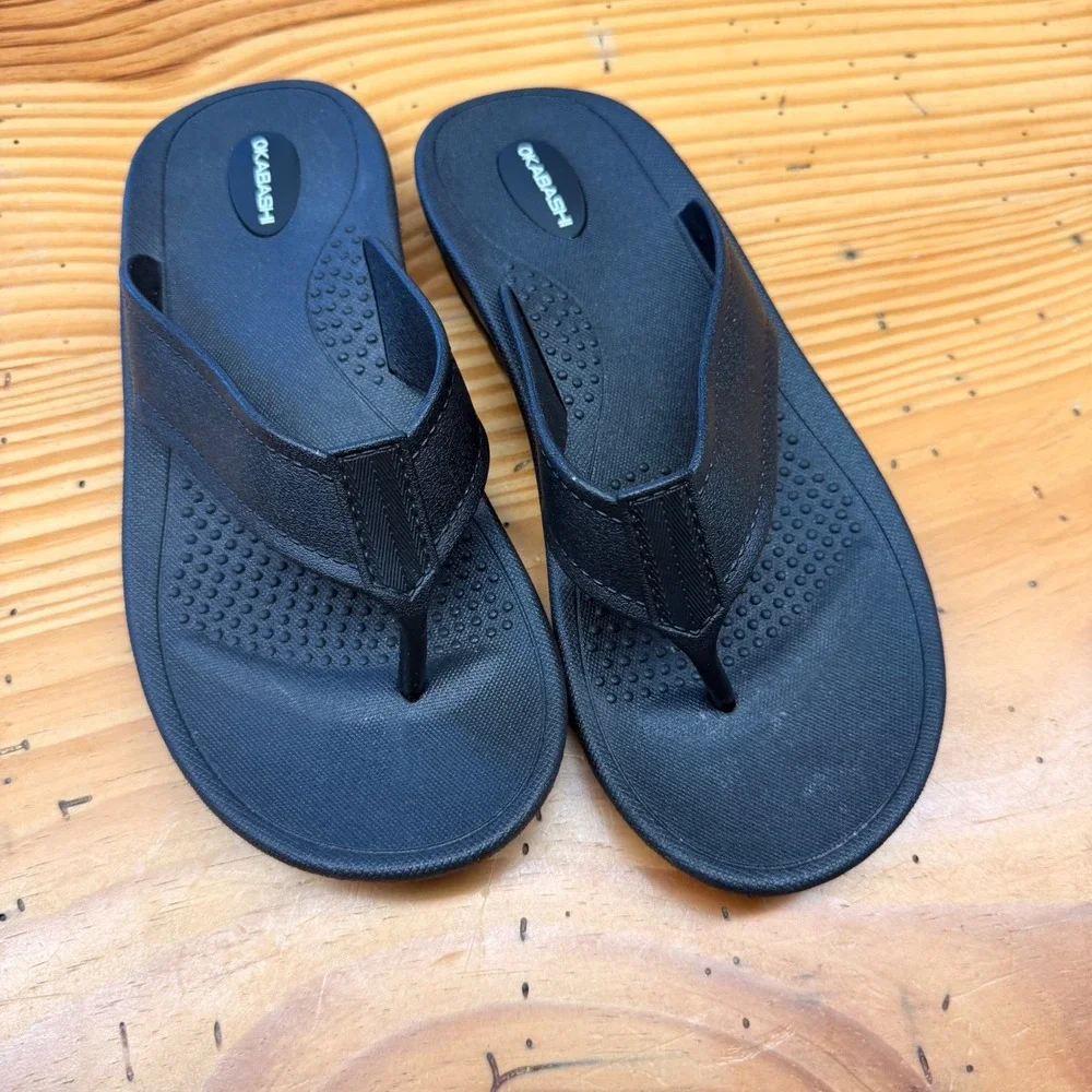 Okabashi Black Thong Flip Flop Sandals‎ Womens ML 6.5-7.5 Made in USA Comfort